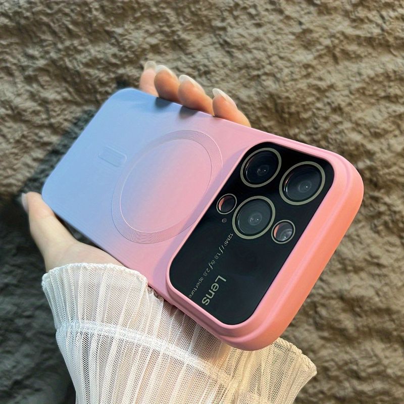 Novo estilo de luxo magnético gradiente cor telefone capa para 15 14 13 12 11 Pro Max Plus fosco 15 Pro magnético sem fio carregamento casos com protetor de lente_voghion.com