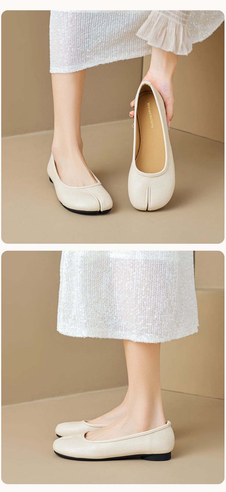 Pig's Trotters Split-toed Shoes Women's Shallow Mouth One-pedal Flat-soled Horseshoe Beanie Shoes Ballet Shoes_voghion.com