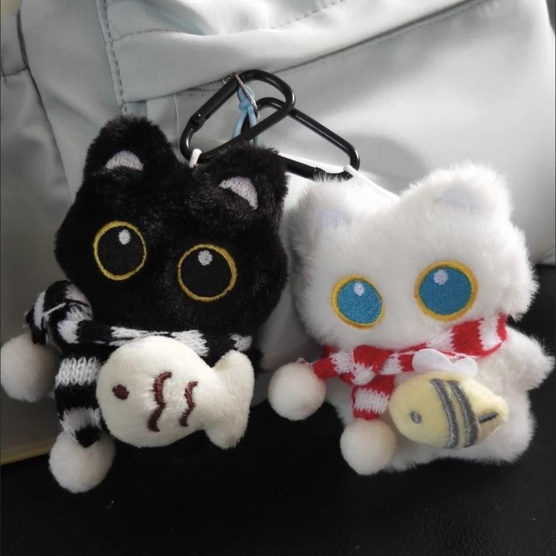 Cute Adorable Small Fish Big Eye Plush Toy Couple Bag Pendant Creative Little Black Cat Keychain_voghion.com