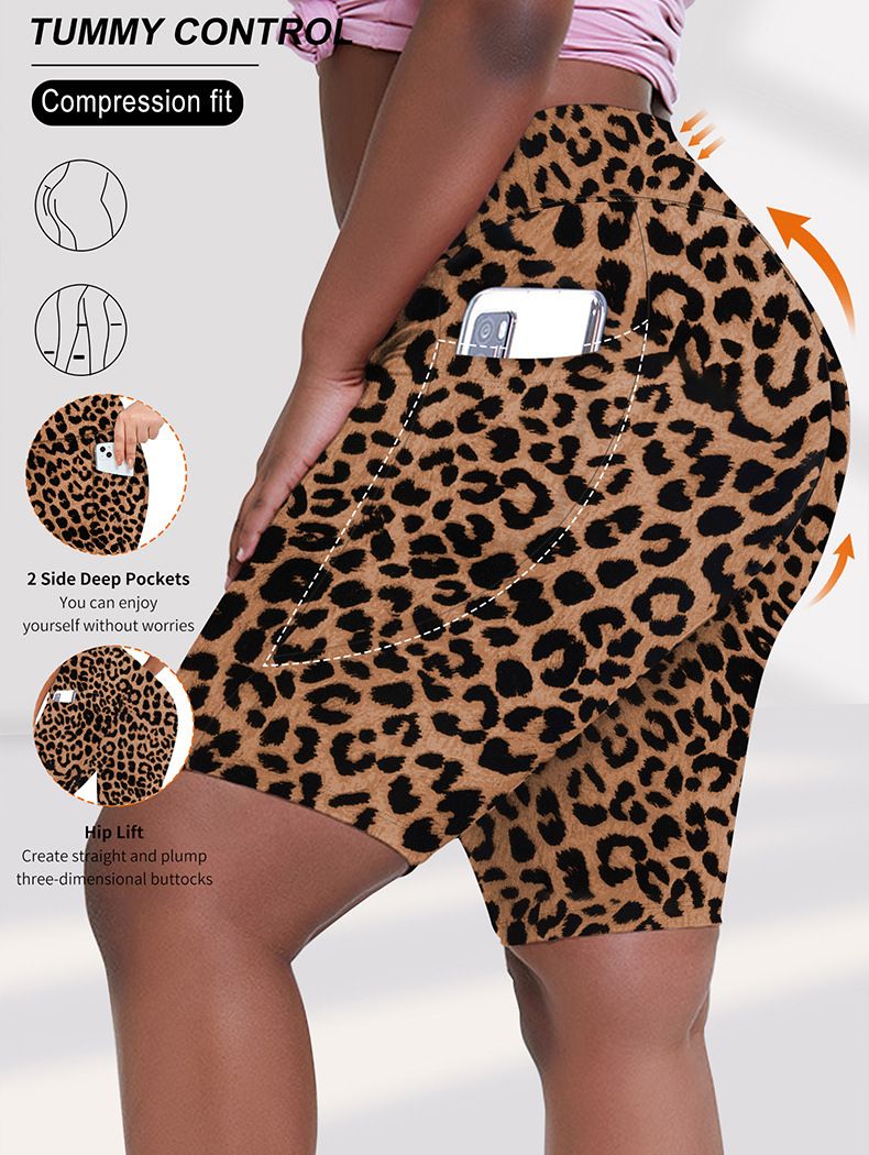 High Waist Yoga Shorts For Women - Stretchy Leopard Print Fitness Pants, Breathable Workout Tights For Running & Gym_voghion.com