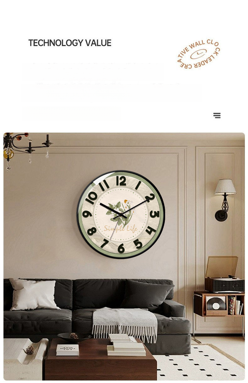 Orologio decorativo al quarzo silenzioso creativo moderno semplice da parete in stile vintage francese, serie Forest, per soggiorno_voghion.com