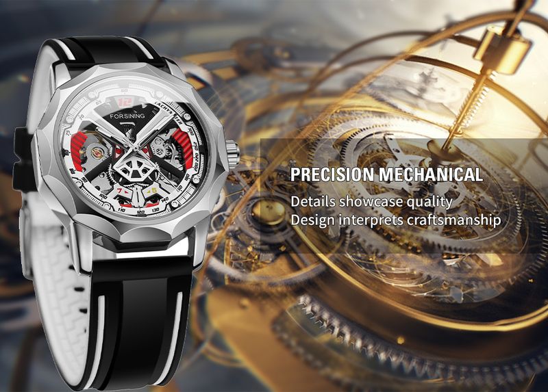 FORSINING Designer Luxury Fashion Steel Skeleton Mechanical Gold Watch For Men Manual Movement Clock Waterproof Silicone Strap_voghion.com
