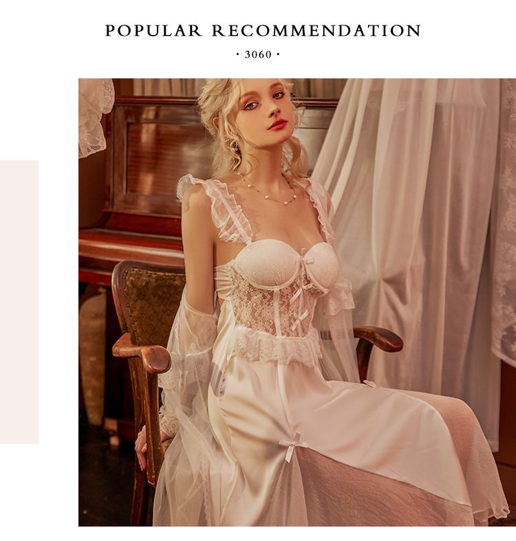 Kvinders nattøj Sexet hjemmetøj Let luksus lang natkjole med brystpude samlet stålring Pure Desire Suspender Pyjamas_voghion.com