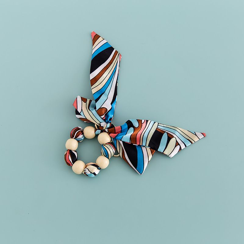 Creative Silk Scarf Bowknot Beaded Wooden Bead Keychain Couple Bag Decoration Accessories B346_voghion.com