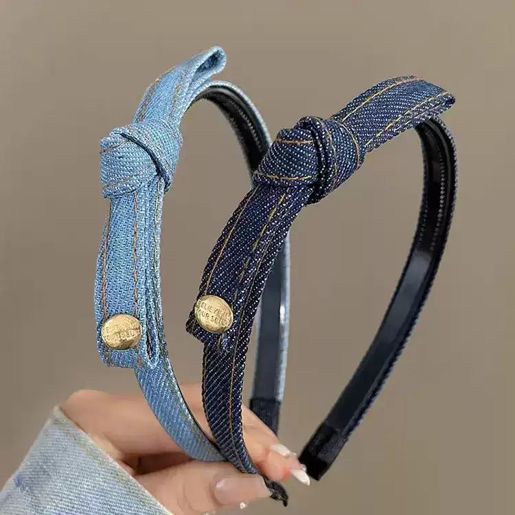 Semplice fascia per capelli con fiocco 2025 Nuove mollette per capelli in denim Elegante fascia per capelli a forma di dente con bordo largo_voghion.com