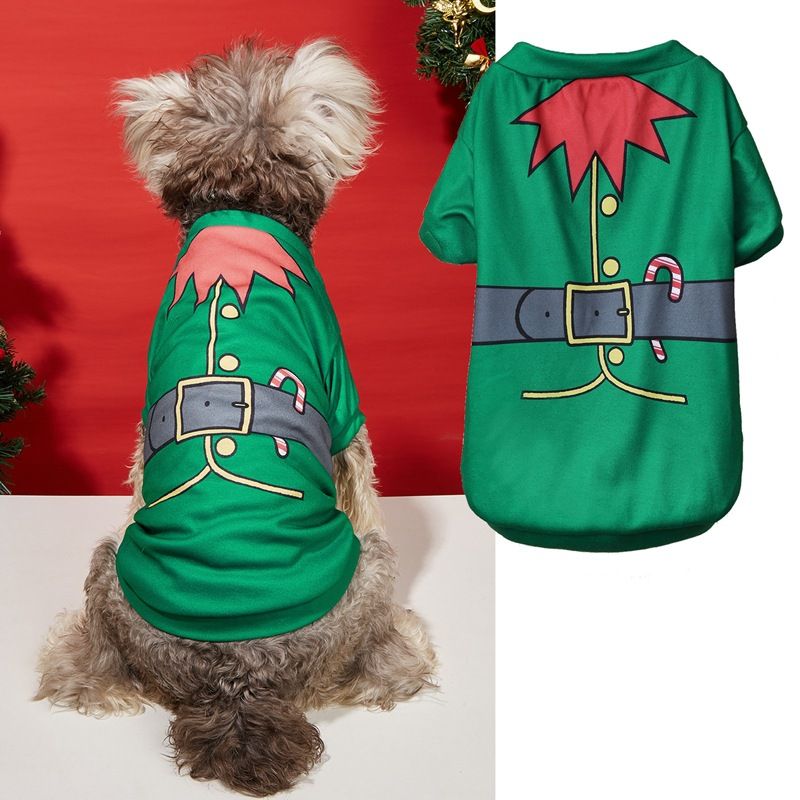 Ubranka dla psa na Boże Narodzenie Święty Mikołaj Czerwony Zielony cienki oddychający T-shirt dla zwierząt Teddy mały szczeniak Sznaucer ubranka dla psa_voghion.com