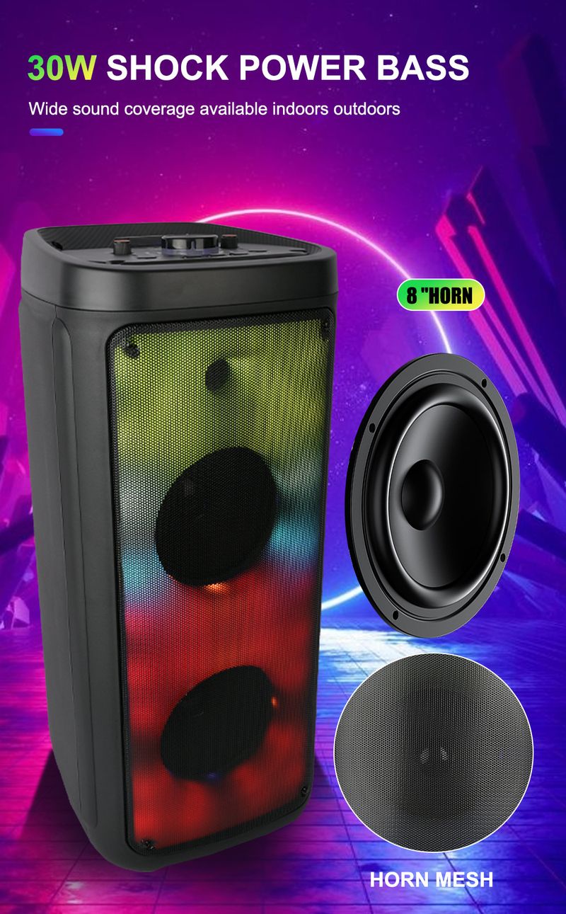 ZQS8215 Nov dvojni 8-palčni zunanji zvočni zvočnik visoke moči K Pull OK Party Flame Bluetooth zvočnik_voghion.com