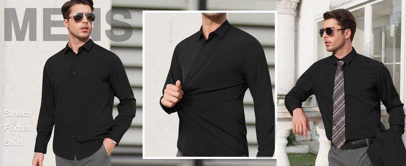Bügelfreies, langärmliges, merzerisiertes, vertikales Stretch-Herrenhemd in europäischer Größe_voghion.com