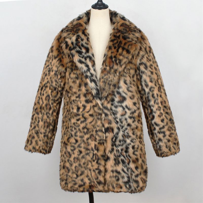 Women’s Long Leopard Print Faux Fur Coat – Suit Collar Plush Jacket, Winter Warm & Stylish_voghion.com