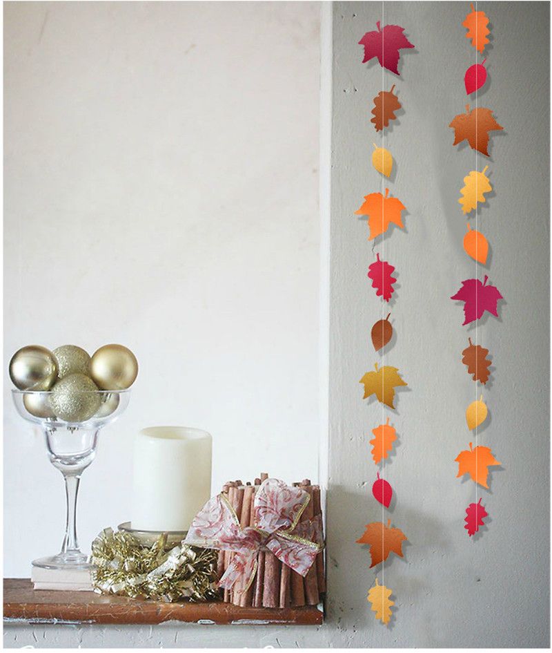 Bannière décorative en feuille d'érable pour Thanksgiving, ambiance familiale, drapeau à tirer suspendu_voghion.com