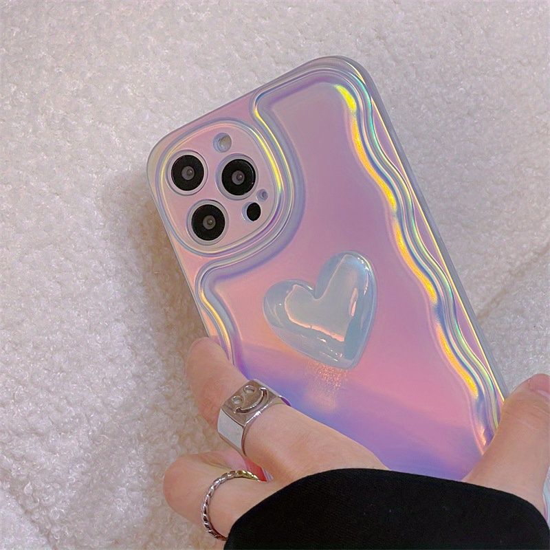 Laser heart three-dimensional cell phone case for 15, 11, 12, 13, 14, Pro Max, Pro, Plus, Mini Full Wrap Phone Case_voghion.com