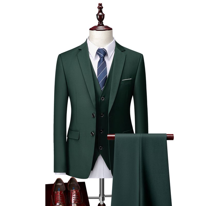 CT 2025 New Men's Solid Color Business Casual Three-Piece Two-Button Korean Slim Fit Groom Suit Set_voghion.com