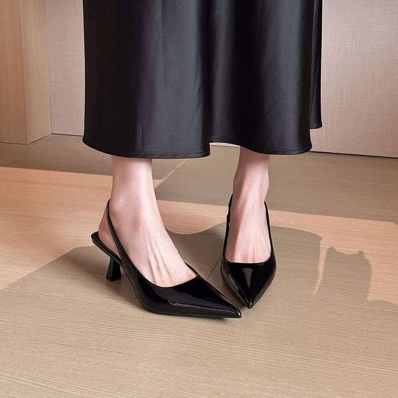 623-1 Weinrote spitze Zehenpartie mit mittlerem Absatz im neuen Stil, flacher Mund, einfacher Hohlrückenriemen, rückenfreie Einzelschuhe für Damen_voghion.com