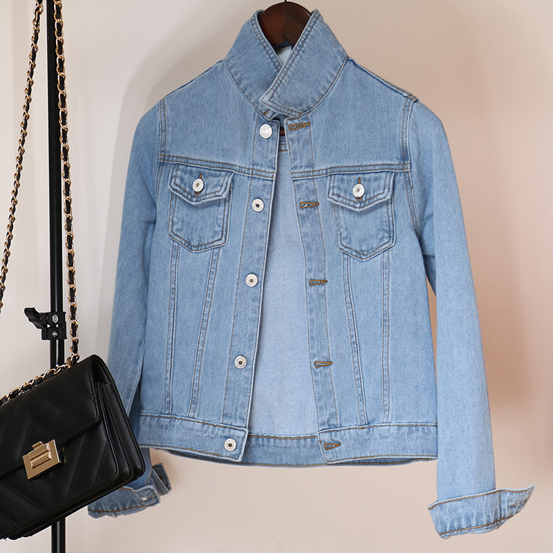 Nuova giacca di jeans da donna primavera e autunno 2022 giacca di jeans corta casual da donna versione coreana giacca di colore solido_voghion.com