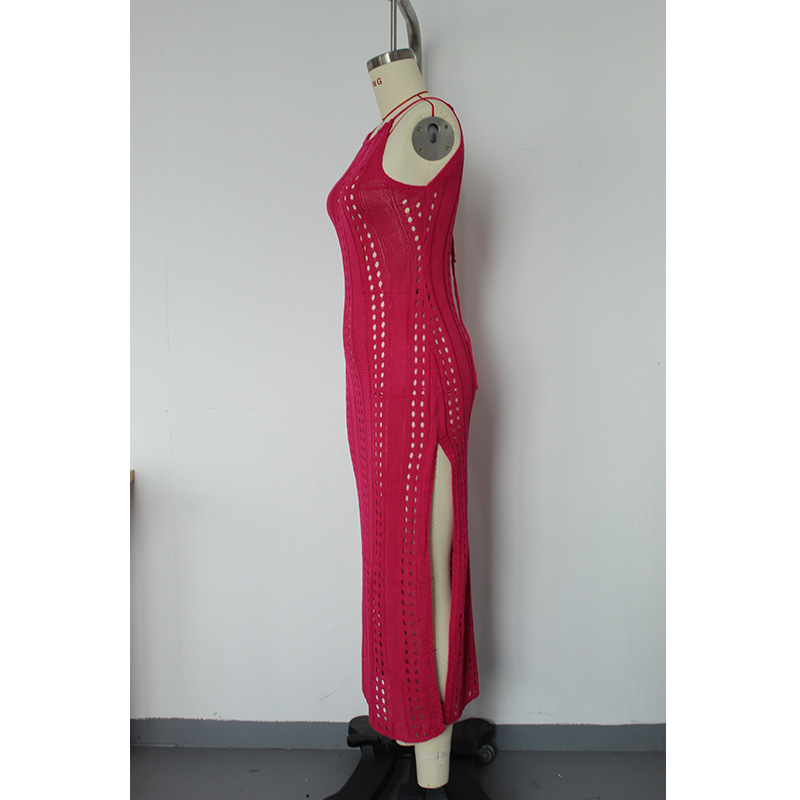 Gonna da spiaggia con spacco alto e lungo in maglia traspirante da donna con design a cinghie_voghion.com