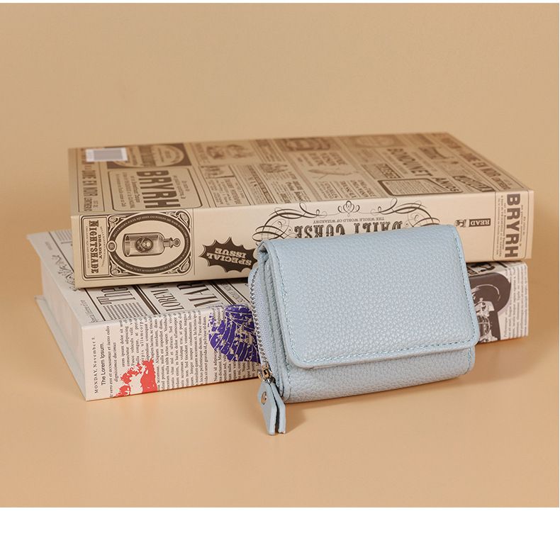 Tarjetero de PU para mujer, pequeño, de gran capacidad, con diseño de lichi, sencillo_voghion.com