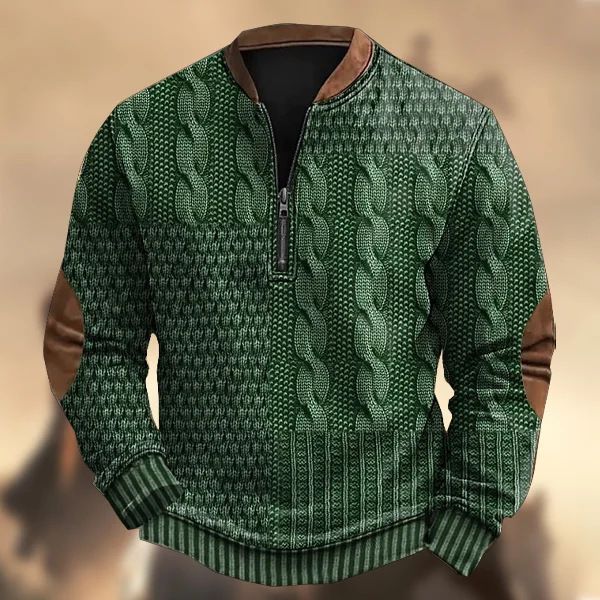 Felpa con cerniera a mezza zip 3D da uomo, manica lunga, stampata 2024_voghion.com