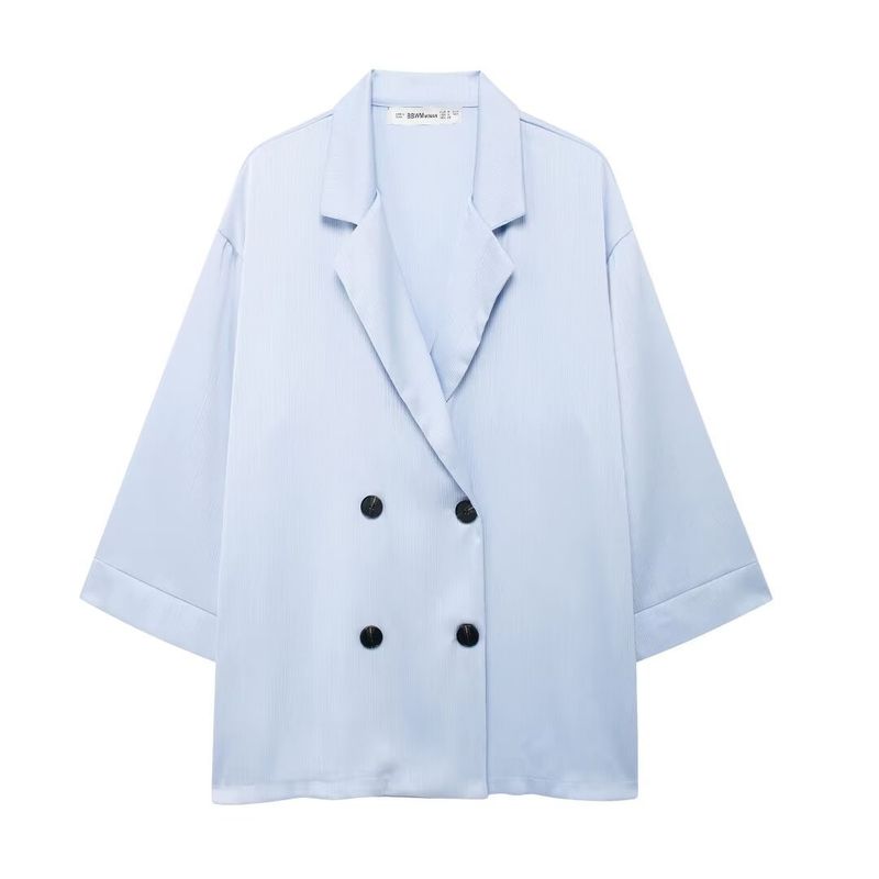 Roupas femininas estilo de rua com efeito amassado, blazer trespassado, calças com efeito amassado_voghion.com