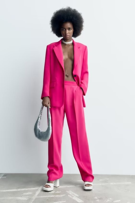 Kadın şehir gündelik blazer + pantolonlu takım_voghion.com