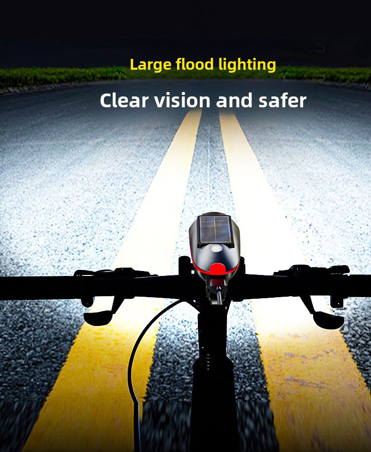 7588 Solar Rechargeable Bicycle Front Light Horn Light Mountain Bike Night Riding Light USB Charging Outdoor_voghion.com