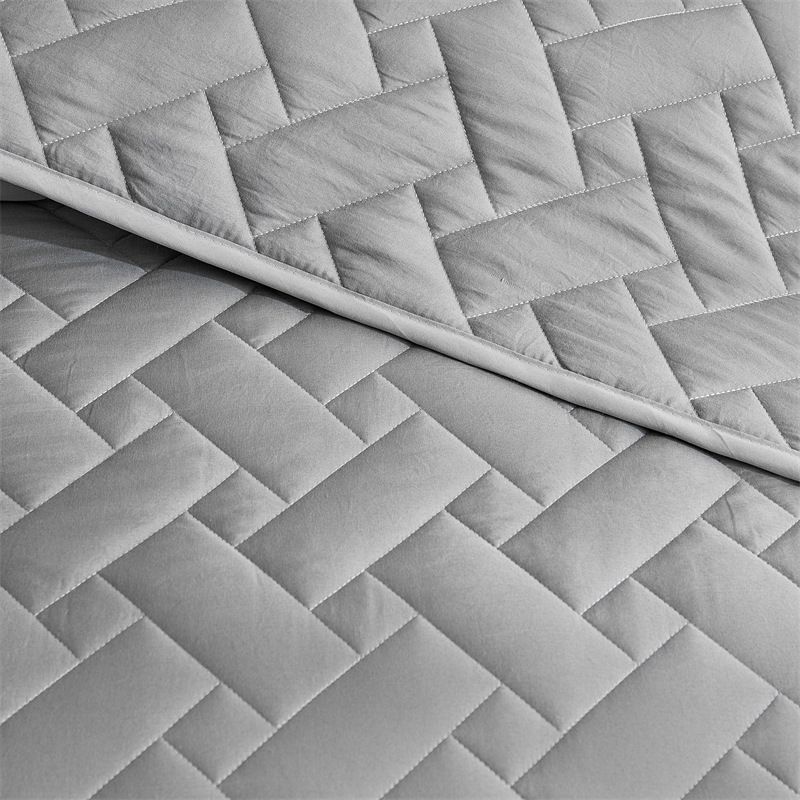 Completo copriletto trapuntato moderno in tinta unita - Copriletto jacquard da 3 pezzi con cuciture geometriche, piumone leggero per tutte le stagioni_voghion.com