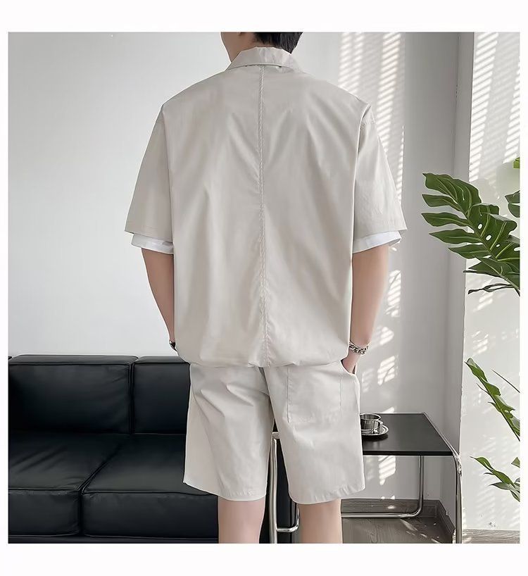 Pantaloncini estivi a maniche corte da uomo, versione coreana, casual, versatili, larghi, in due pezzi_voghion.com