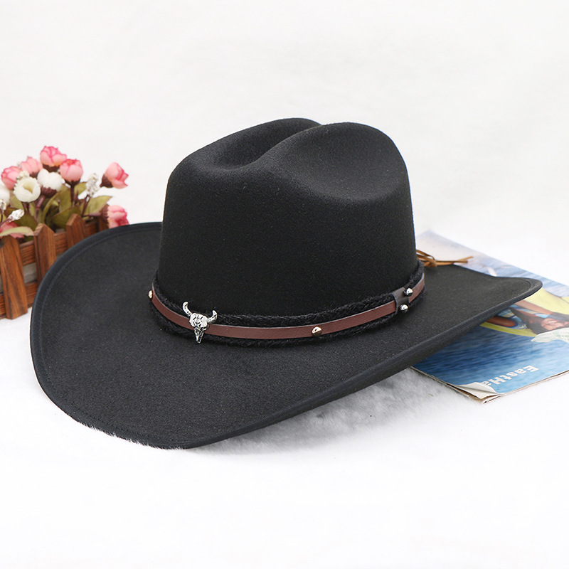cintura per la testa di mucca autunno e inverno per uomo e donna cappello da cowboy western regolabile con gobba in lana imitazione satinata_voghion.com