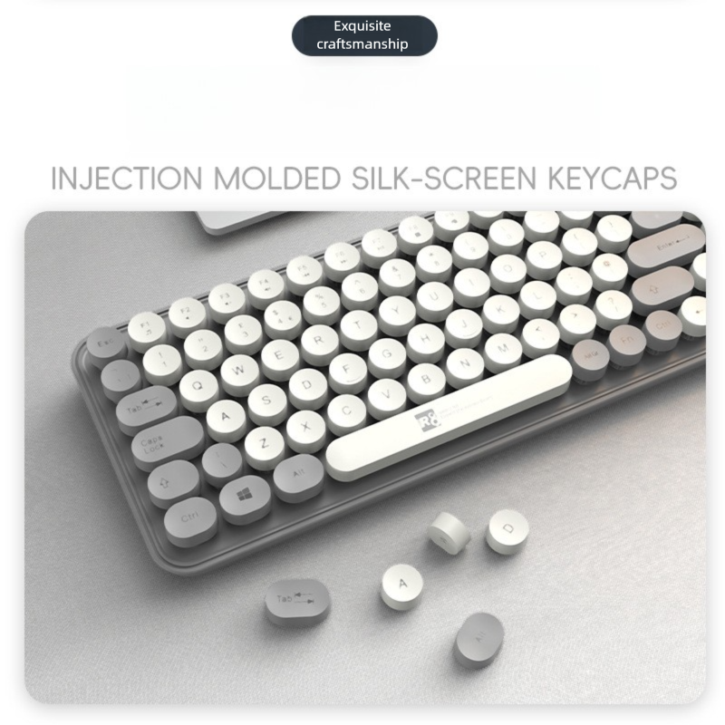 R8 Brand Color-Block Keyboard And Mouse Set High-Value Wireless 2.4G Office Silent Punk British Style Dot Keycaps_voghion.com