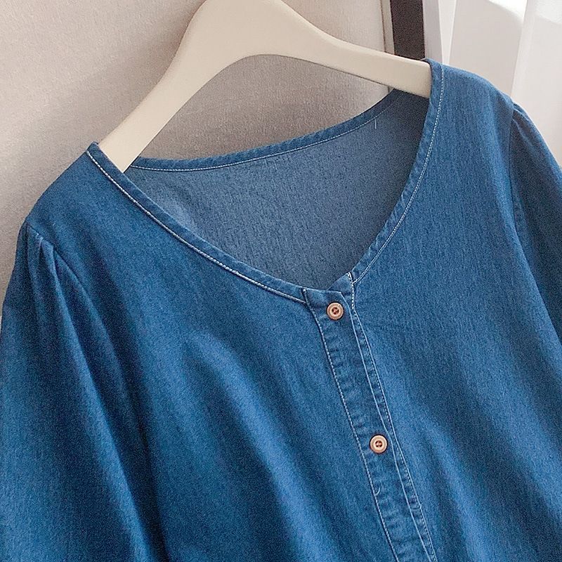 women's style V-neck denim dress_voghion.com