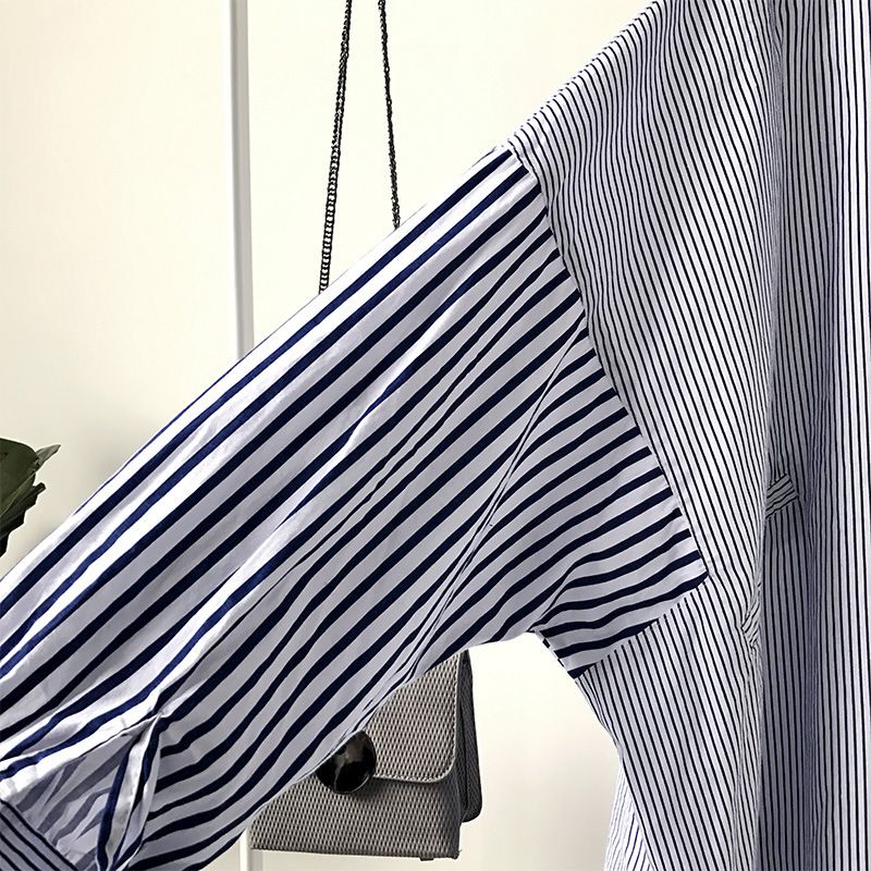 Women's Clothing Autumn striped shirt women's mid length long sleeved large size student versatile loose boyfriend style jacket village clothes_voghion.com