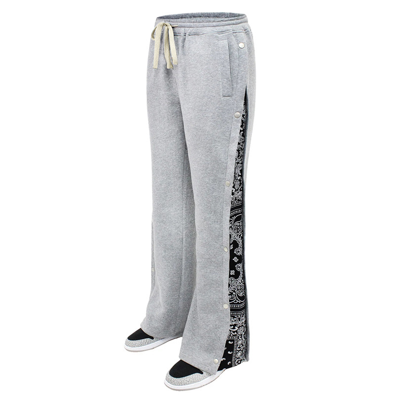 Spring/Summer High Street Double line Hip Hop Buckle Spor Casual for Men's Loose West Coast Cashew Flower Wide Leg_voghion.com