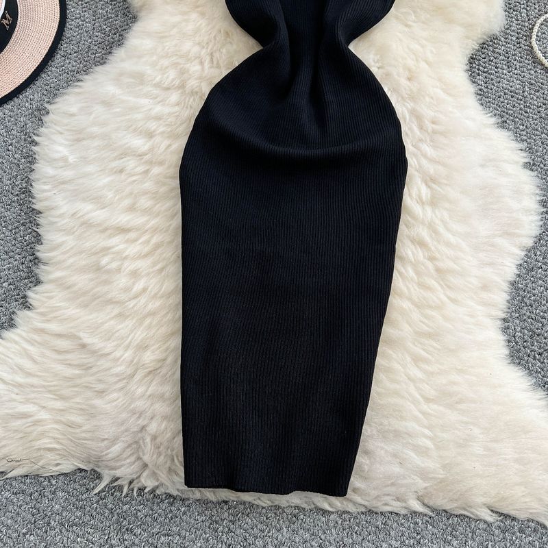 Women's Clothing Pure Desire Style Sexy Sleeveless Cross Halter Neck Knitted Dress Elastic Waist Slim Hip Skirt_voghion.com