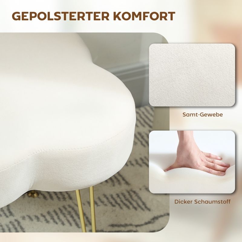 Polsterhocker In Kleeblattform, Con Stoffbezug Und Stahlbeinen, Cremeweiß_voghion.com