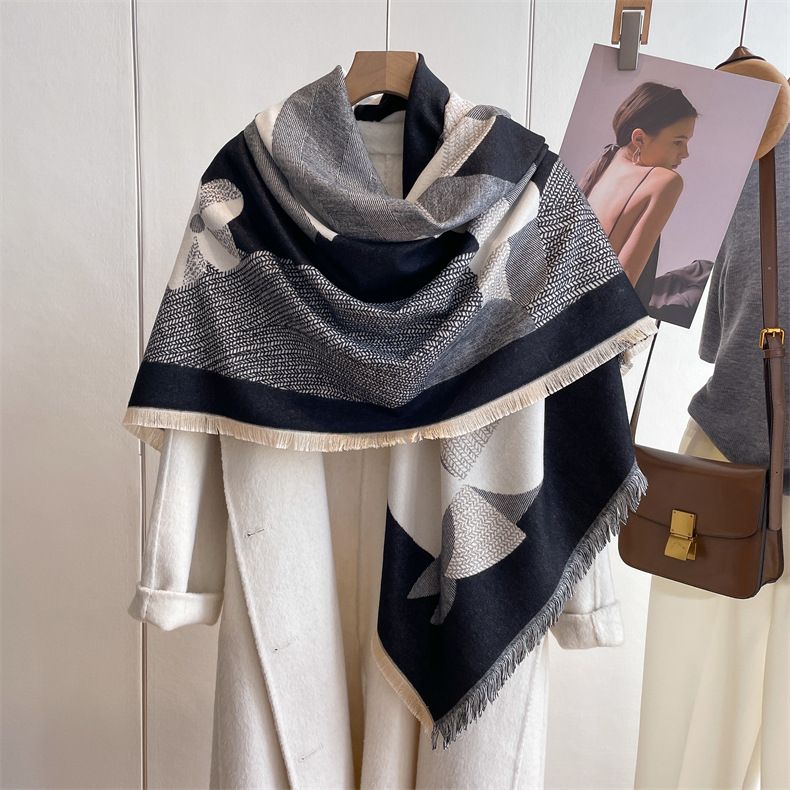 2024 Autumn/Winter New Square Art Style Cashmere Scarf Women's Warm Air Conditioning Room West Blanket Shawl_voghion.com