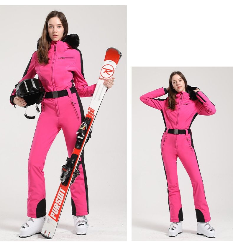 001 Nuevo conjunto de chaqueta y pantalón de esquí de una pieza para mujer, corte ajustado, ideal para snowboard y actividades al aire libre. Traje de nieve grueso, cálido y resistente al viento._voghion.com