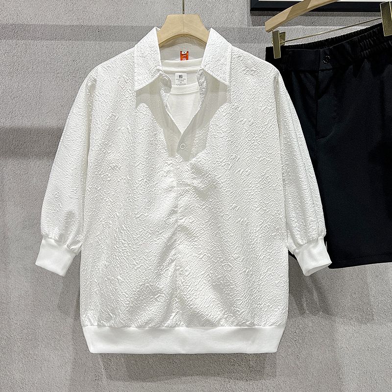 Herrenbekleidung Kurzarmhemd Sommer Halbarm Casual Herren Leichtes Crinkle Kurzarmhemd Sommer Casual Kragen Button-Up Hemd_voghion.com