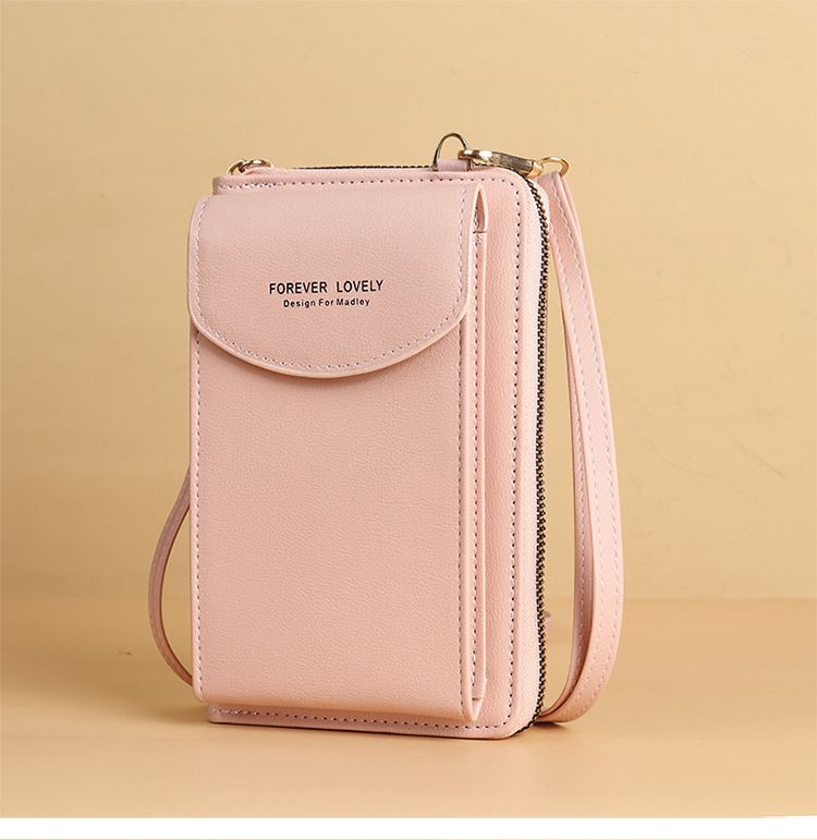 Borsa a tracolla a tracolla in tinta unita con cerniera per cellulare di grande capacità con pochette lunga da donna_voghion.com