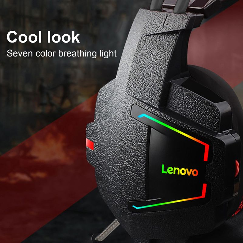 Lenovo HU85 Wired Earpiece Noise Reduction Cool Lighting Effect ABS Over Ear HiFi Surround Headphone for PC_voghion.com