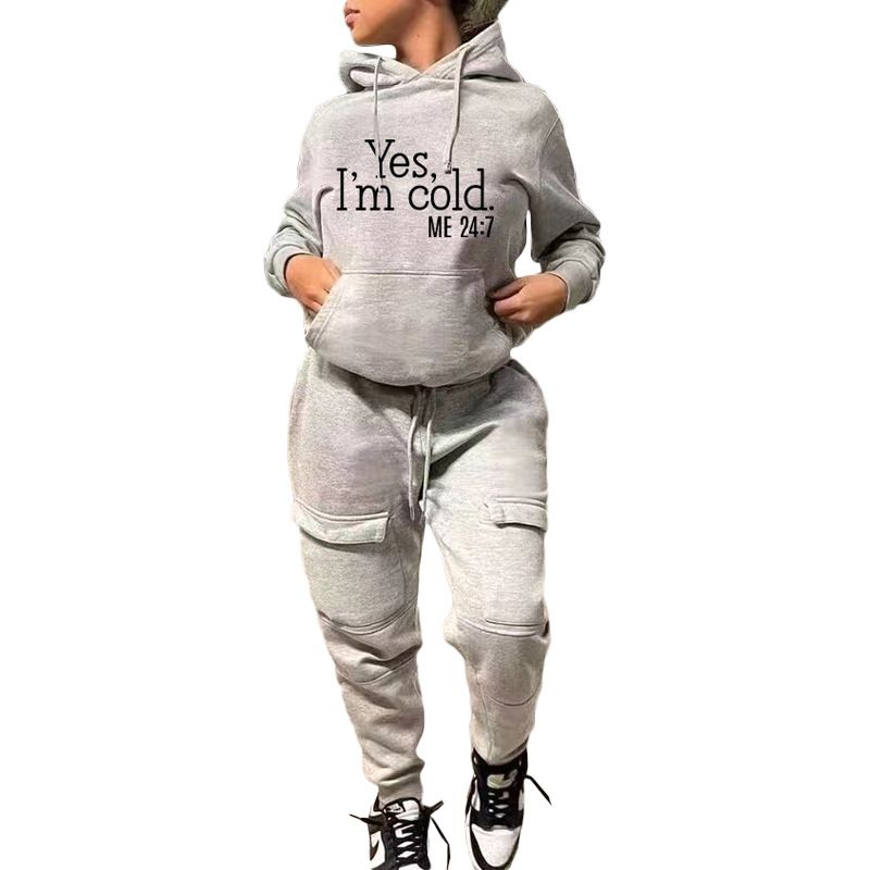 Ropa de mujer Estación independiente Sudadera casual de moda Traje deportivo de dos piezas_voghion.com