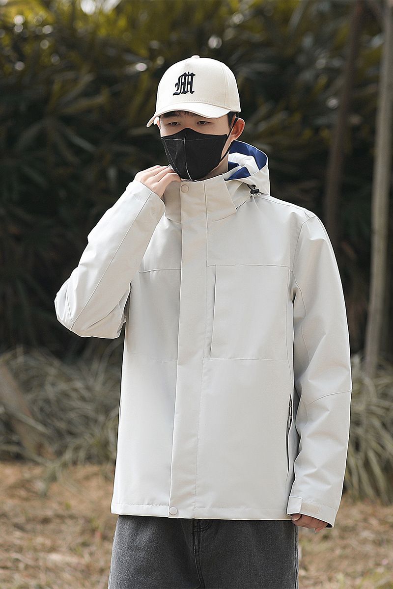 Giacca da trekking con cappuccio staccabile, tinta unita, antivento e impermeabile, alla moda, per sport all'aria aperta, primavera e autunno_voghion.com