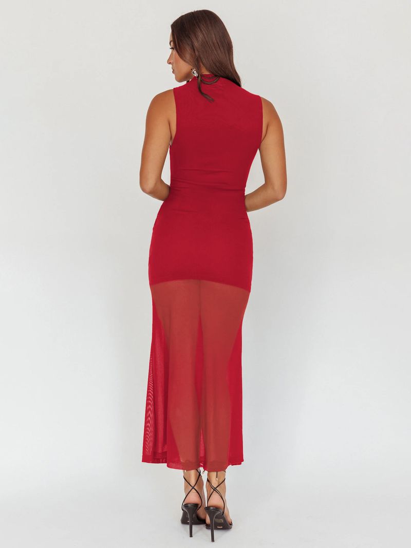 Women's Elegant Mesh Panel Dress With Waist Tie & Ruffle Details – Sexy Bodycon Silhouette For Evening Gala Cocktail Parties (S-XXL,)_voghion.com