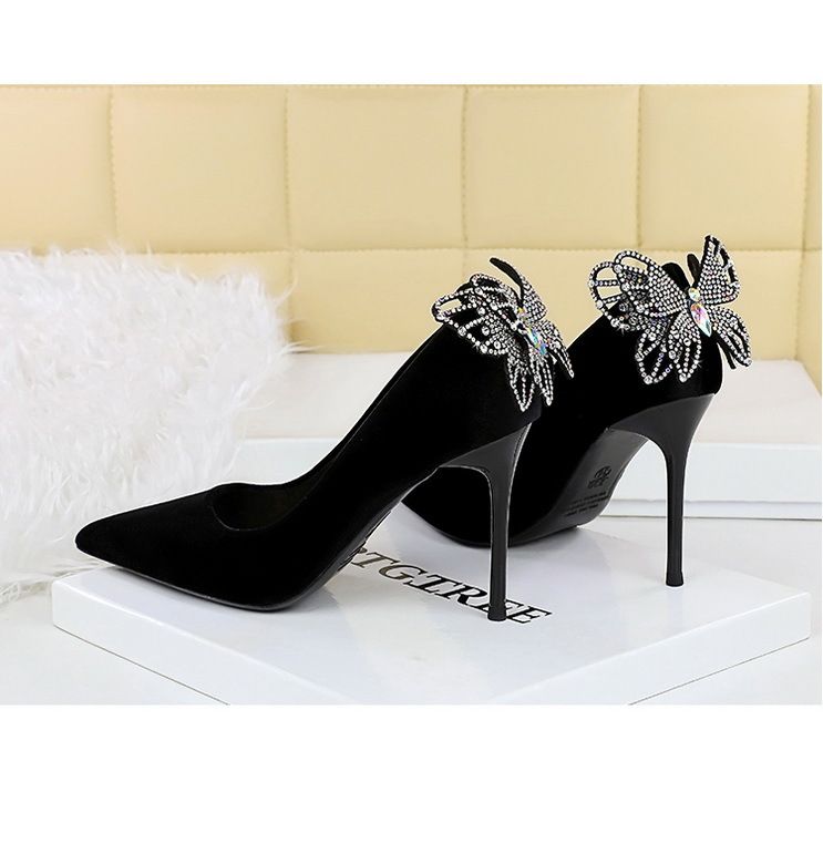 3739-H62M Koreanische Mode Vielseitig Wasser Diamant Bogen Elegant Flach Mund Dünne Ultra High Heels Einzelnen Schuhe_voghion.com