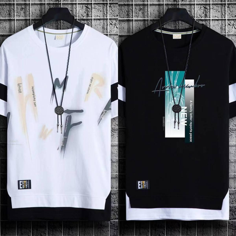two-piece Short Trendy Brand Summer Casual Half Men's T-shirt Ice Silk Quick Drying 5/4 Medium Sleeved Clothes_voghion.com