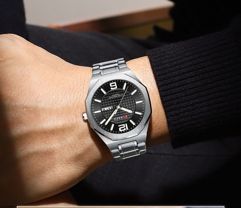 Men's Classic Round Analog Watch With Dual Calendar, Waterproof 30M, Stainless Steel Case & Band, Mineral Crystal, Quartz Movement_voghion.com