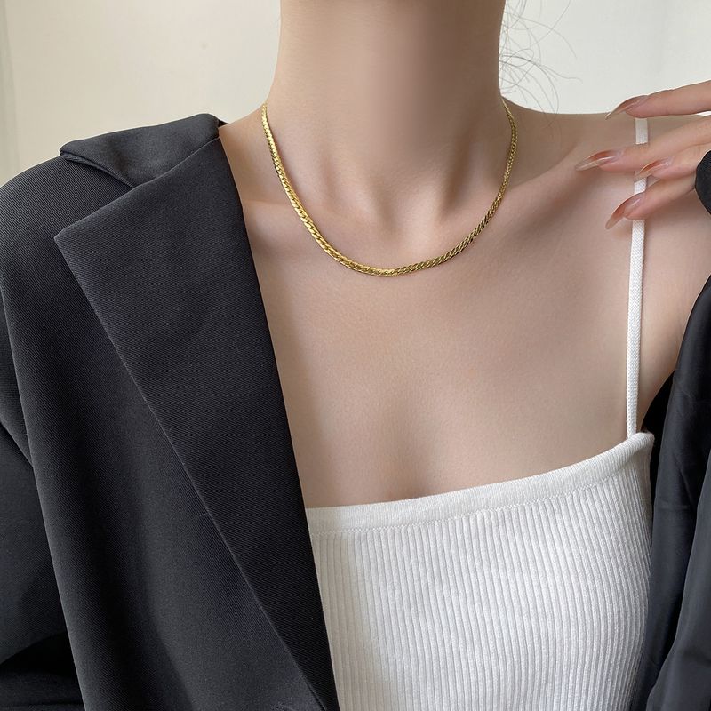 Cuban Titanium Steel Necklace Women's Bracelet Set Personalized and Trendy Hip Hop Bounce Whip Collar Chain Headpiece_voghion.com