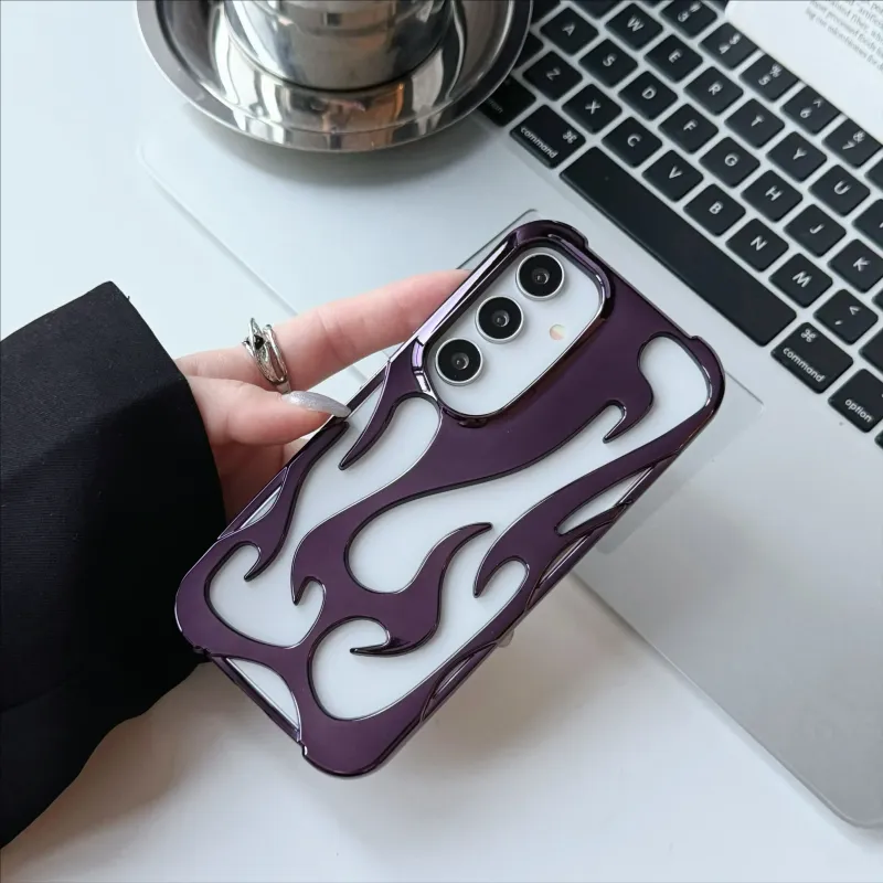 New 3D Flame Pattern Case For Samsung Galaxy S25 S24 S22 S23 Ultra Plus A16 A06 A55 Fashion Hollow Slim Shockproof Soft Cover_voghion.com