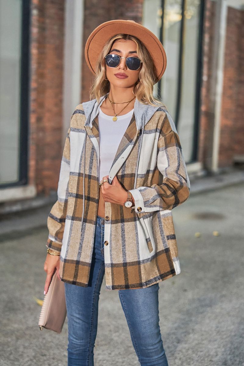 Camicia da donna in tartan con cappuccio alla moda per abbigliamento da donna_voghion.com