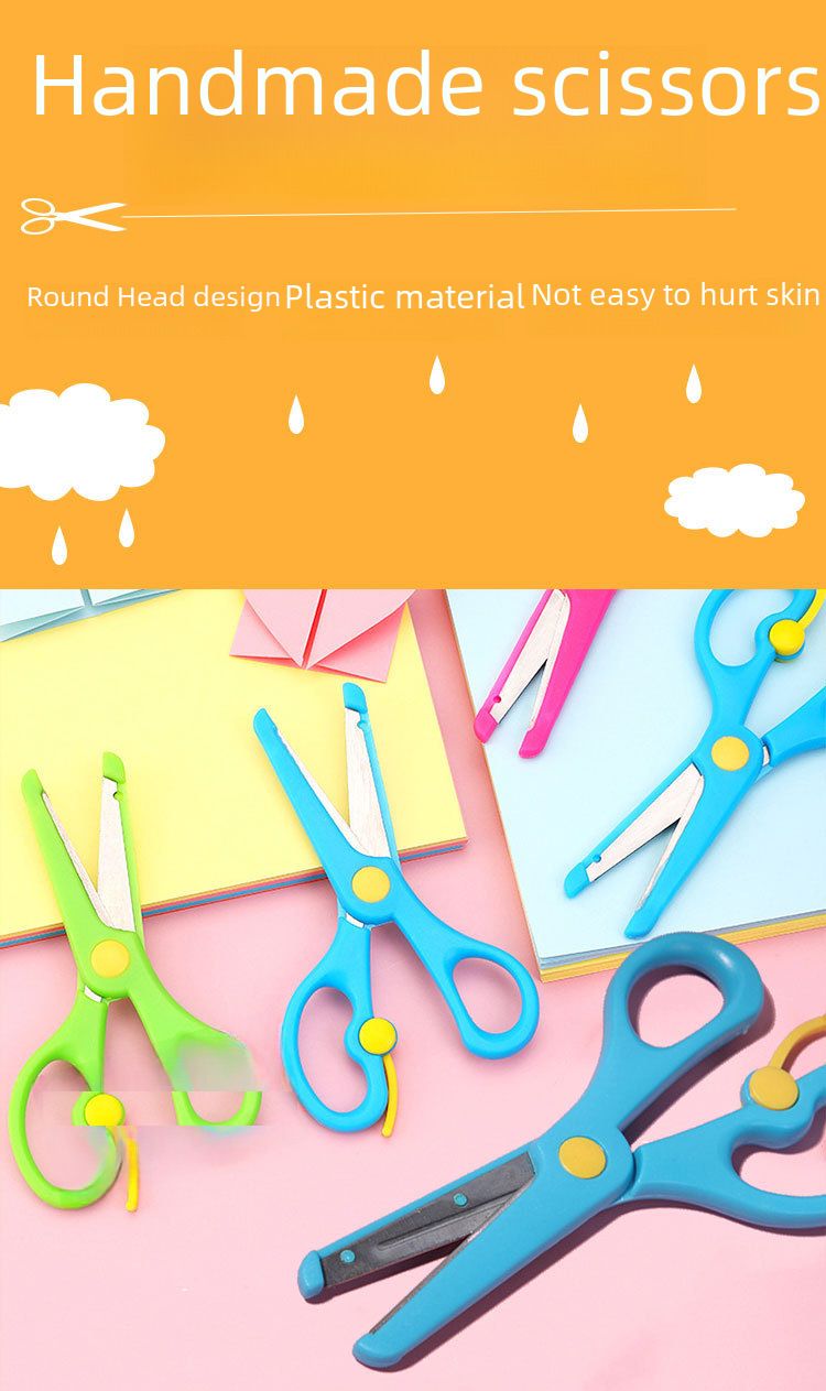 Çocuklar İçin El Yapımı Güvenlik Makası Kağıt Kesim Dantel Makası Çocuklar İçin Çizgi Film Sıkışmayı Önleyici Elastik Plastik El Yapımı Makas_voghion.com