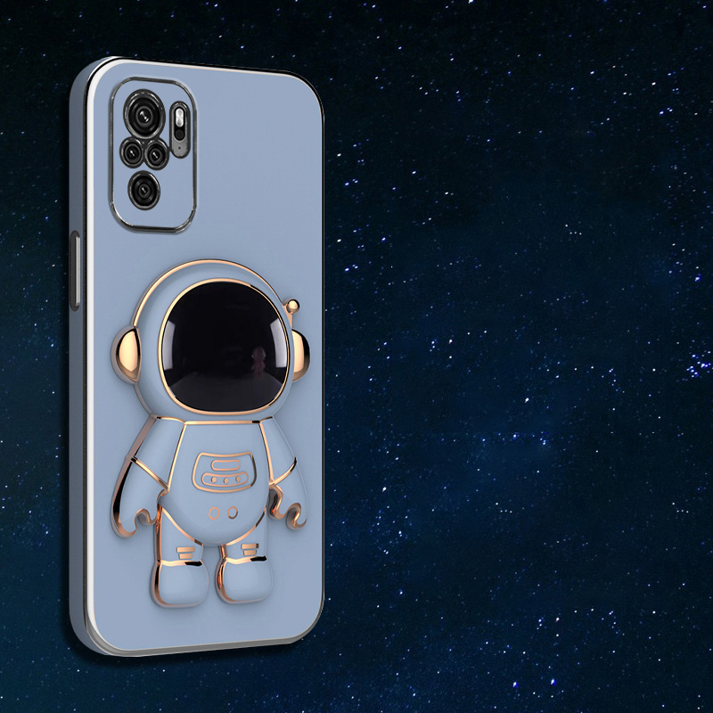 Astronaut Bracket Plating Phone Holder Case for Xiaomi Redmi Note 10 11 9 Pro Max 10S 11S 9S 9A 9C 4G 5G Stand Soft Back_voghion.com