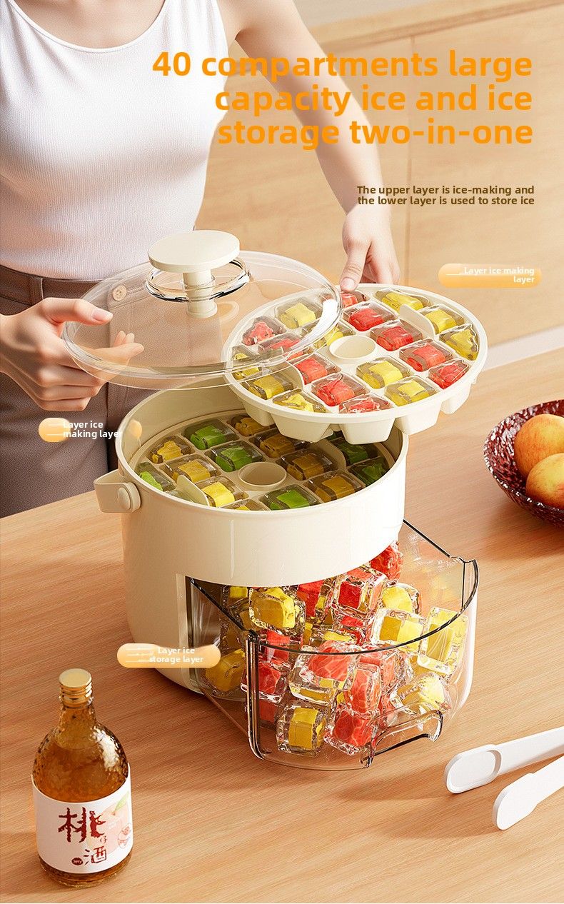 40 Grid Double Press Ice Grid Ice Cube Mould Ice Box Ice Storage Household Food Grade Refrigerator Frozen Ice Hockey Artifact Abrasives Large Capacity_voghion.com